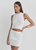 White Cotton Knit Mini Skirt