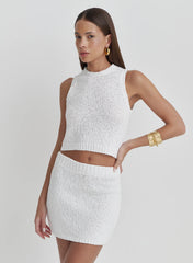 White Cotton Knit Mini Skirt