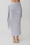 Jaytee Knit Maxi Skirt With Fringe Tie Sky Blue