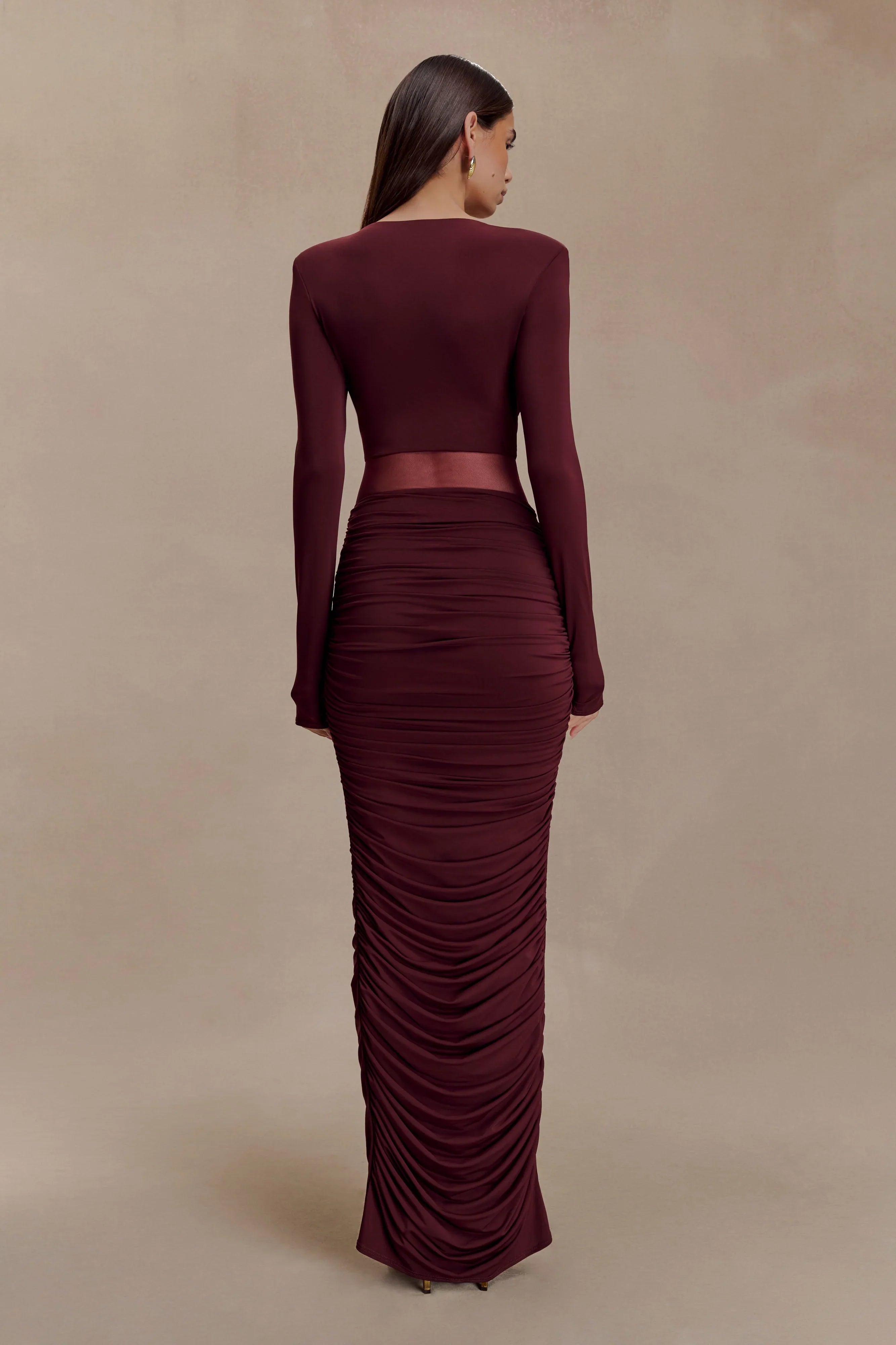 Louanne Slinky Long Sleeve Maxi Dress Burgundy
