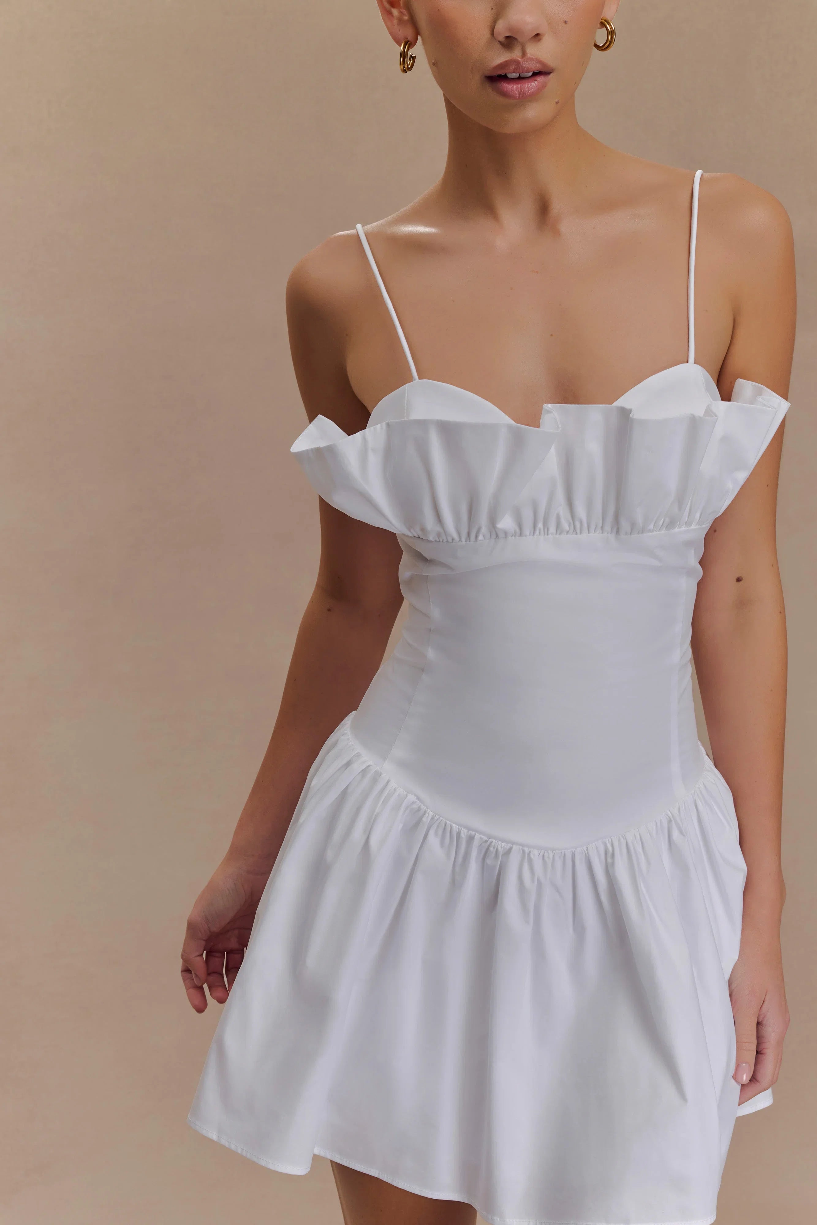 Janis Cotton Frill Mini Dress White