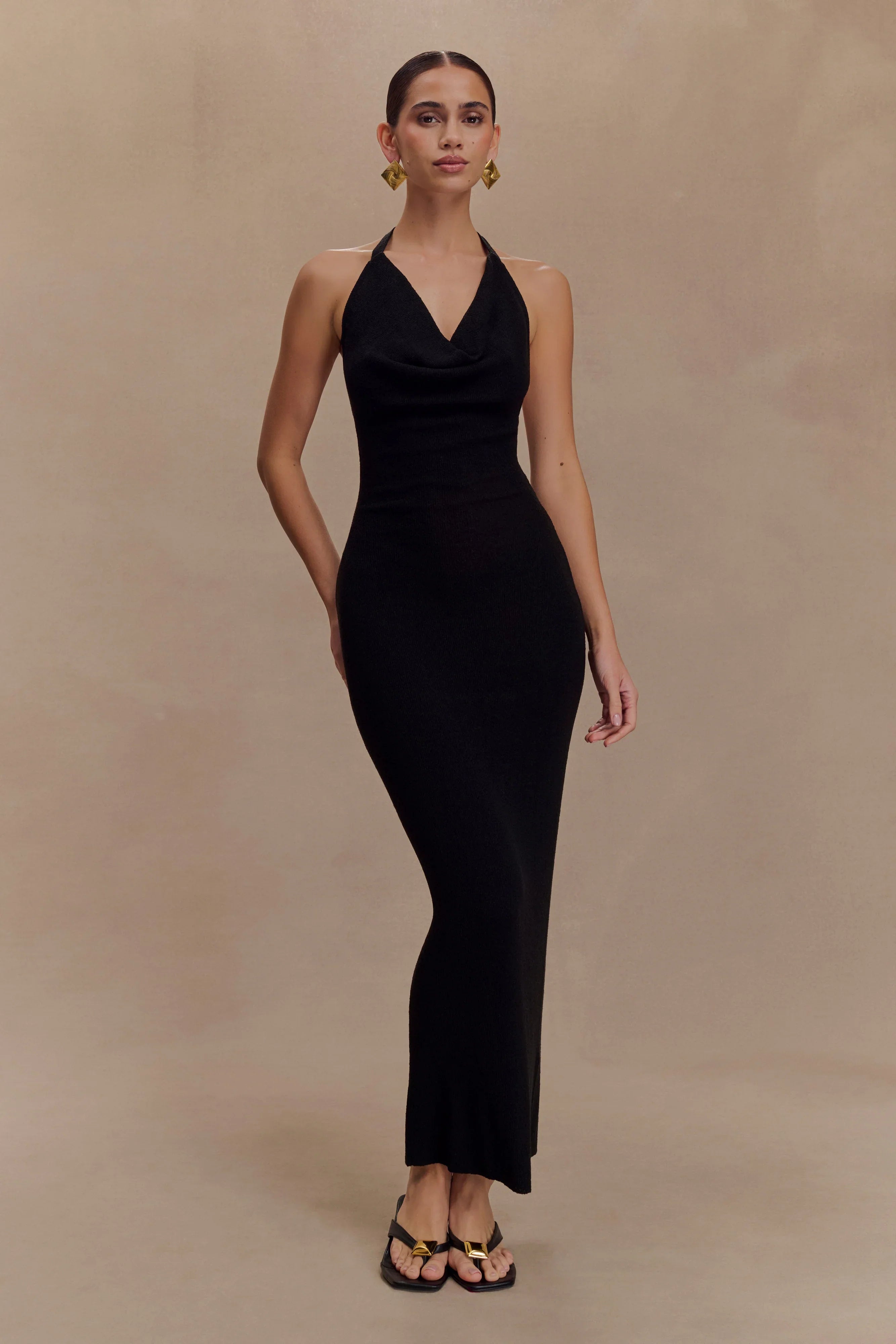 Ayella Cowl Knit Maxi Dress Black