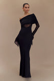 Kaitlin One Shoulder Slinky And Mesh Maxi Dress Black