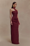 Mattea Slinky And Mesh Maxi Dress With Scarf Burgundy