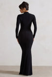 Pietra Black High Neck Long Sleeve Knot Maxi Dress