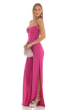Ruched Sweetheart Bust Slit Jumpsuit in Fuchsia