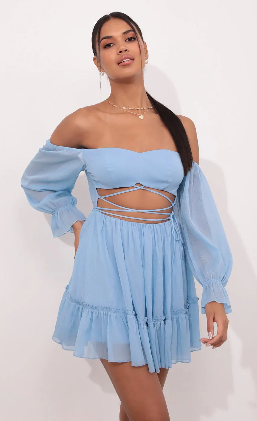 Cutout Off The Shoulder Dress in Sky Blue