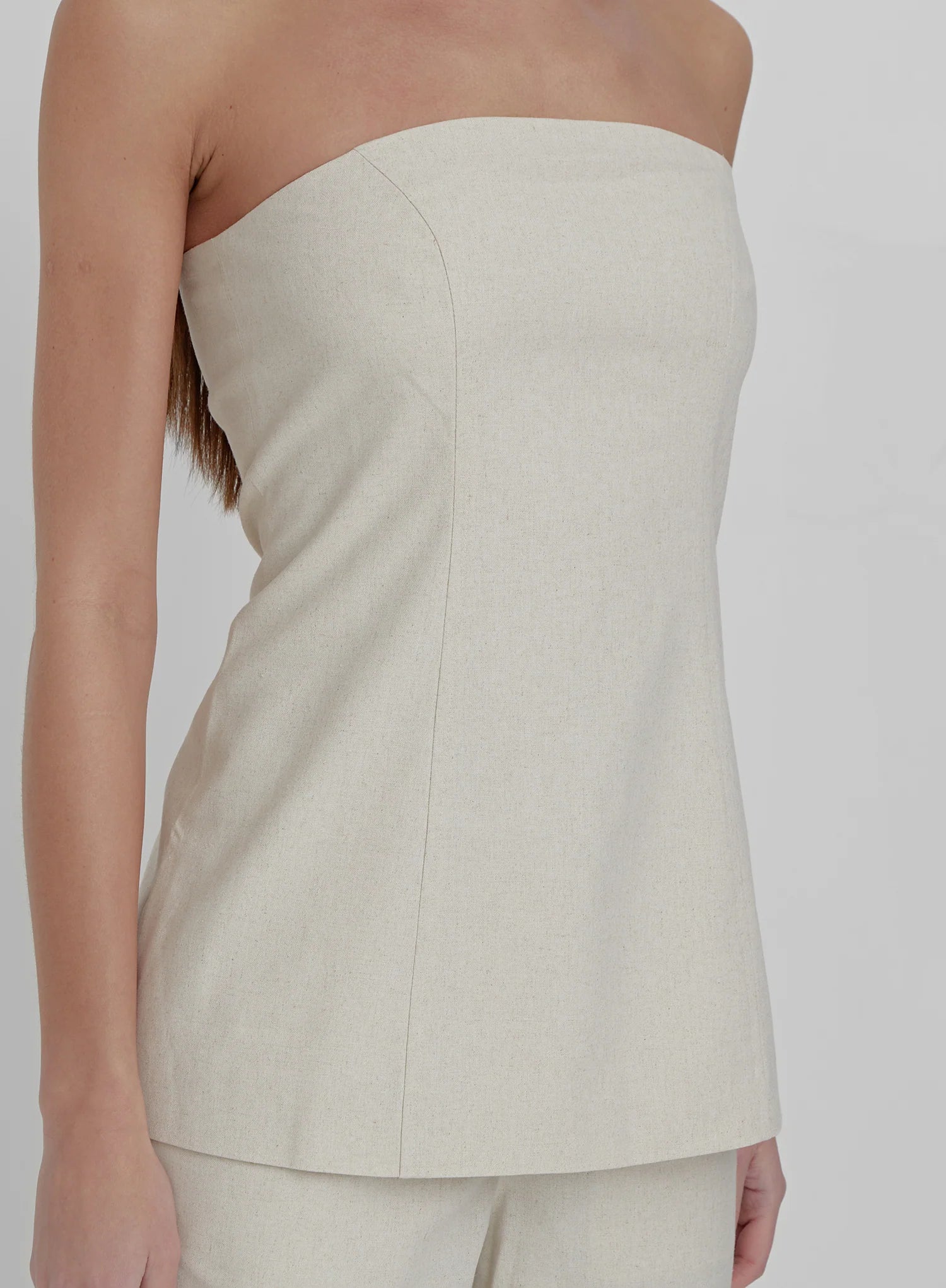 Cream Linen Look Longline Corset Top