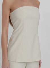 Cream Linen Look Longline Corset Top