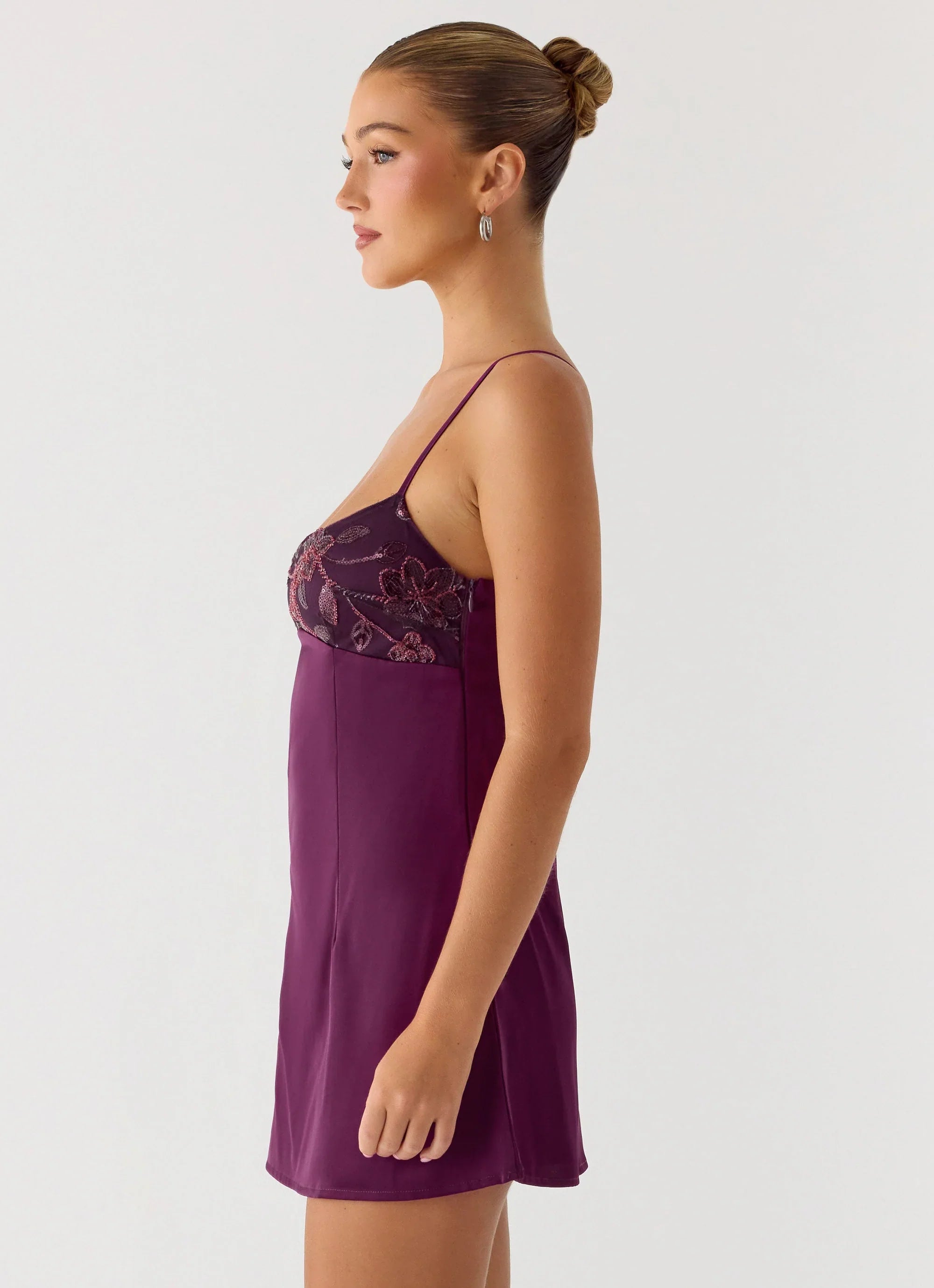 Zion Beaded Micro Mini Dress Mulberry