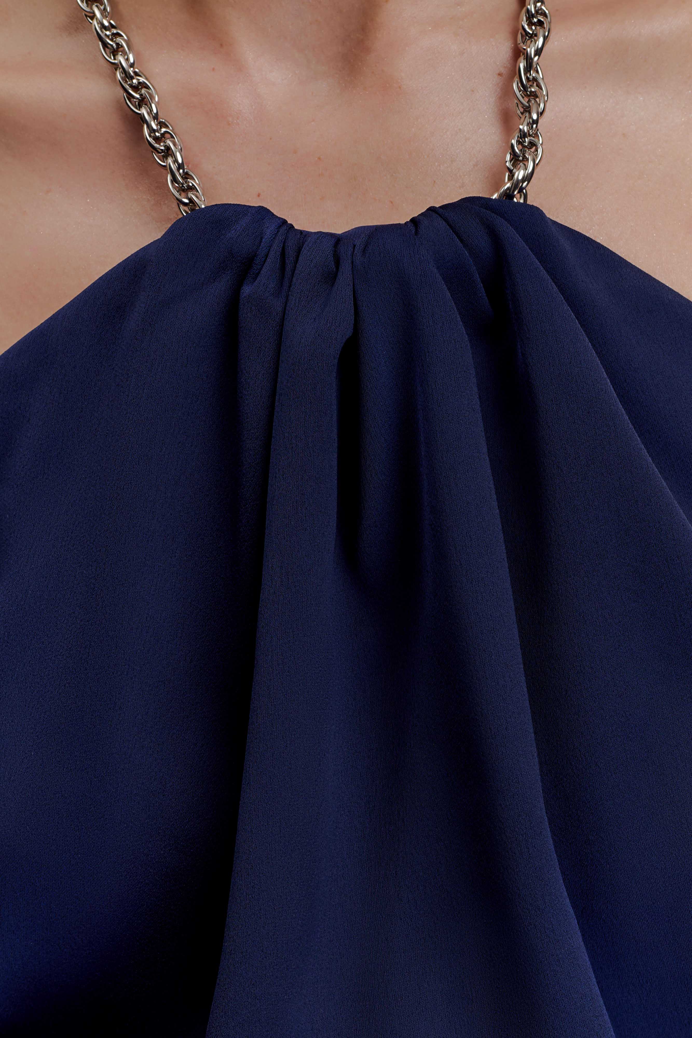 Elina Satin Necklace Maxi Dress Navy