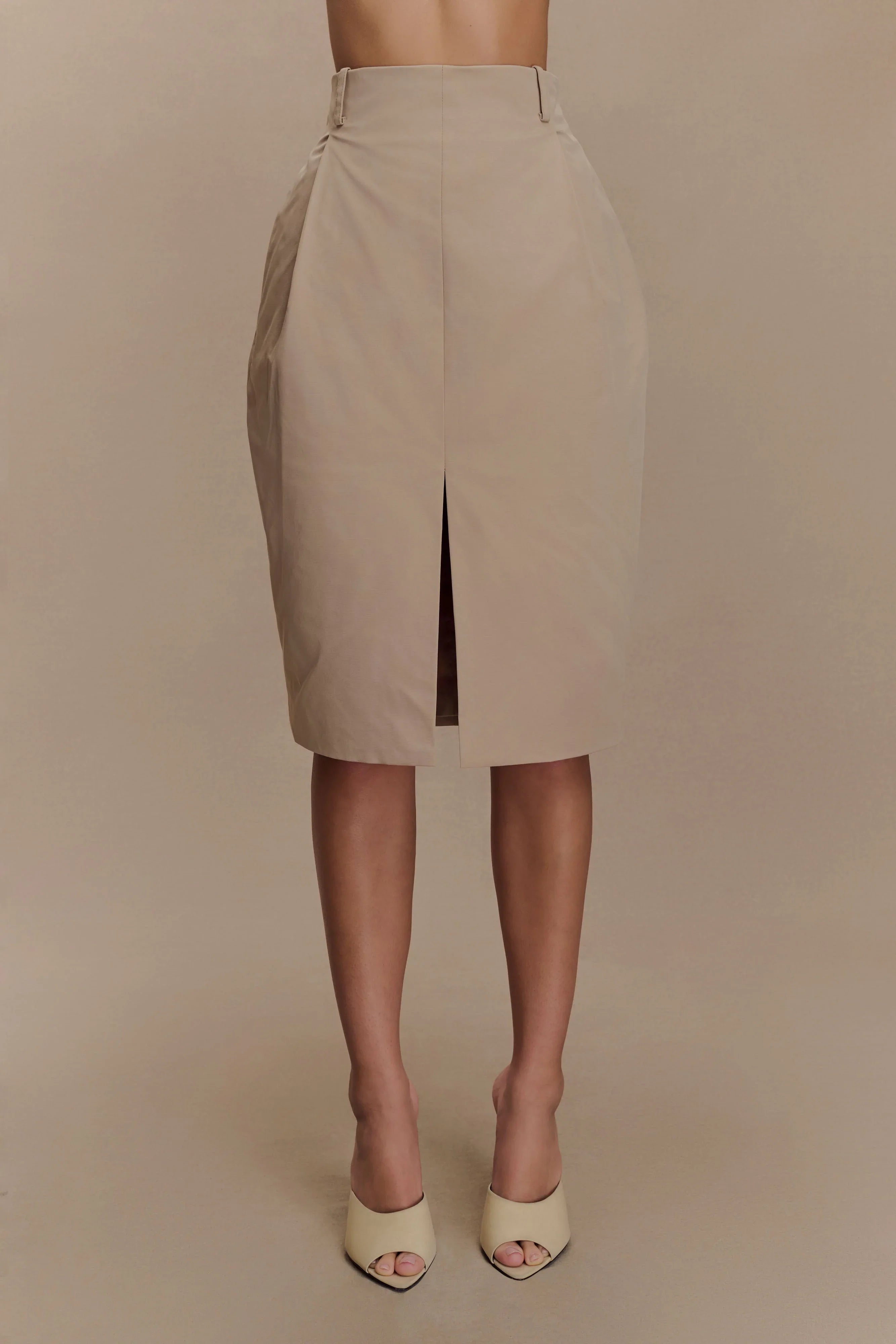 Vera Twill Split Front Midi Skirt Camel