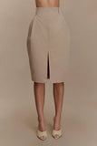 Vera Twill Split Front Midi Skirt Camel