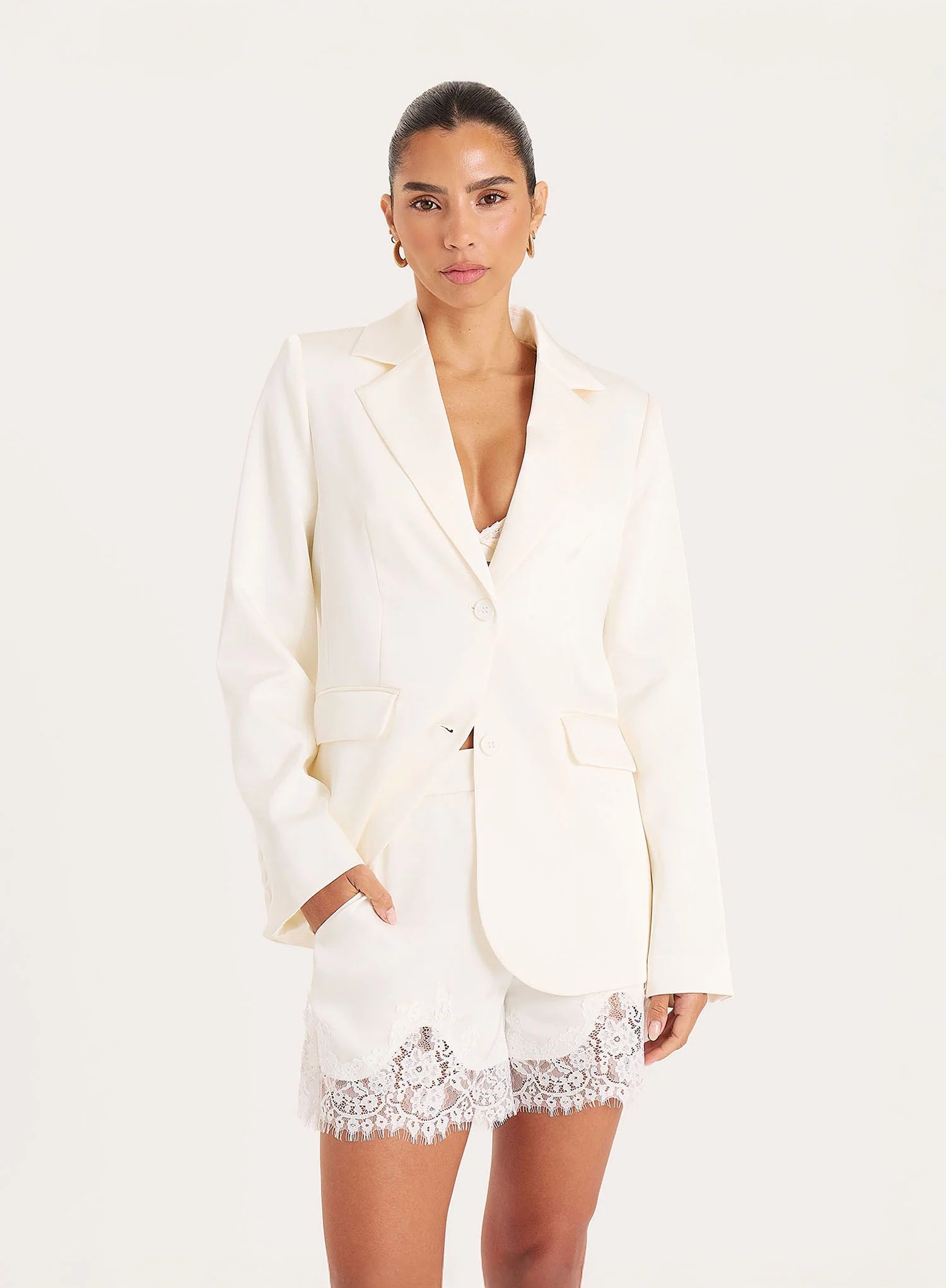 Cream Satin Lace Trim Shorts