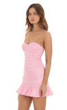 Taffeta Ruffle Bodycon Dress in Pink