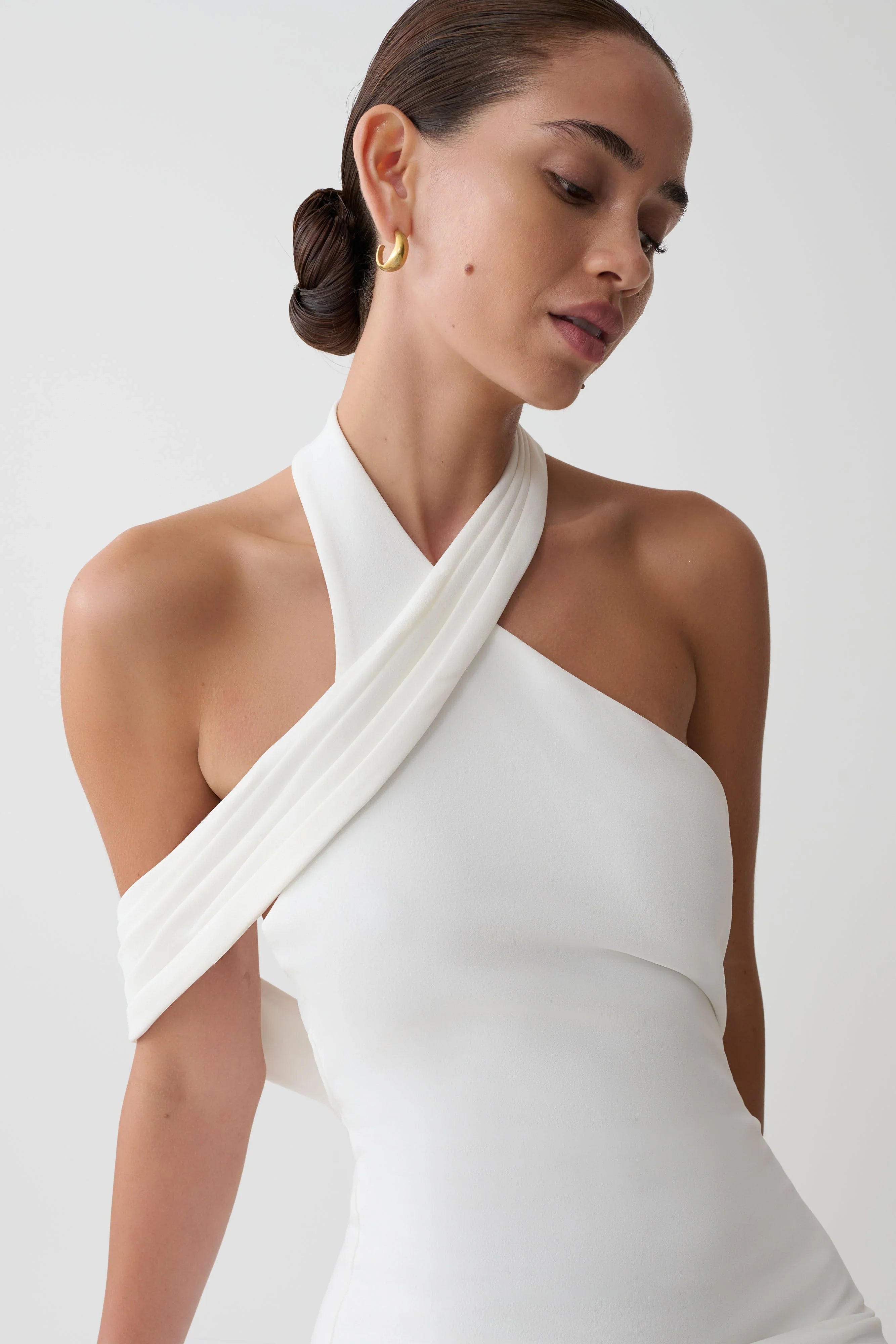 Sable Crossover Crepe Midi Dress White