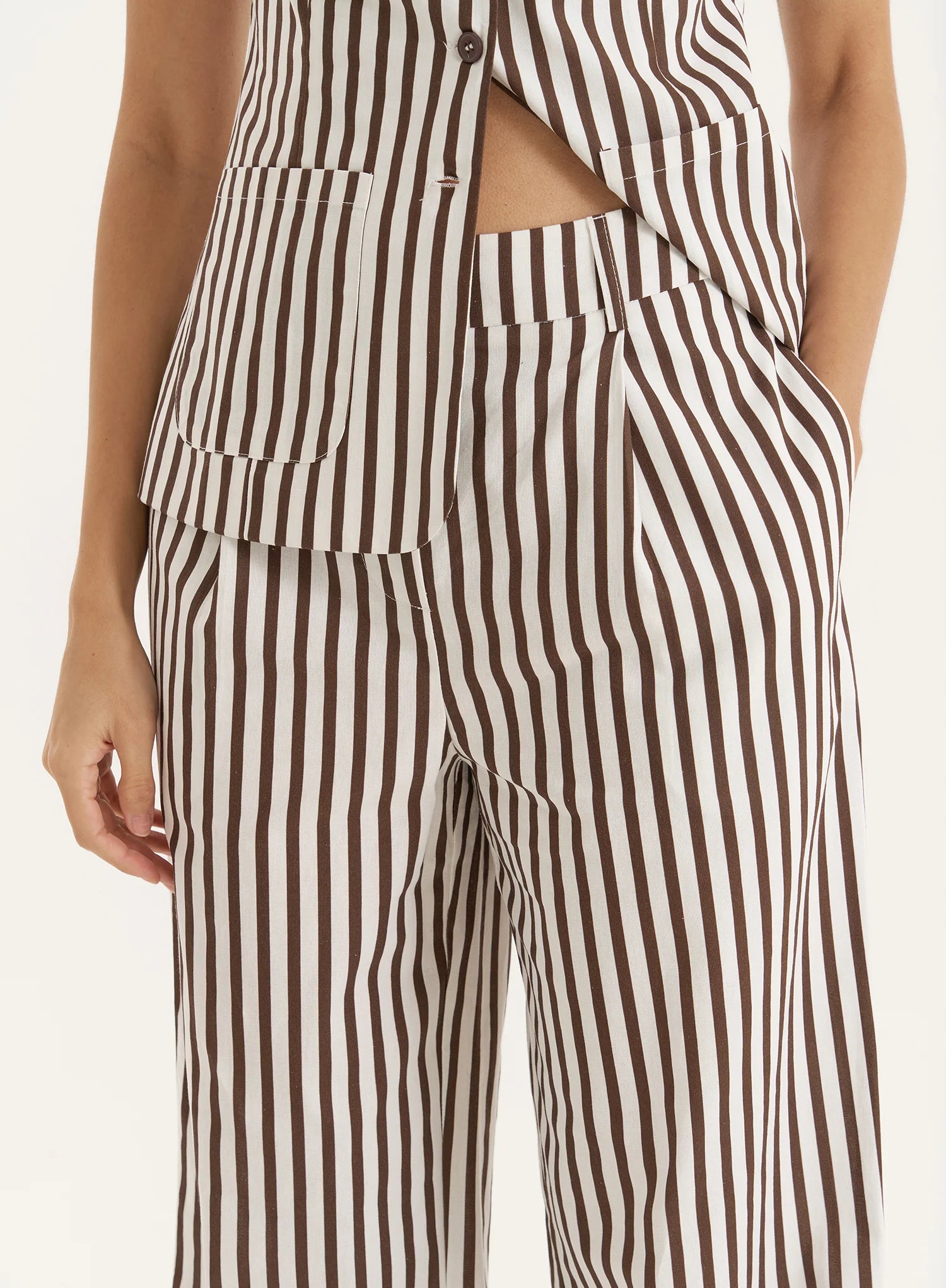 Brown Stripe Straight Leg Trouser