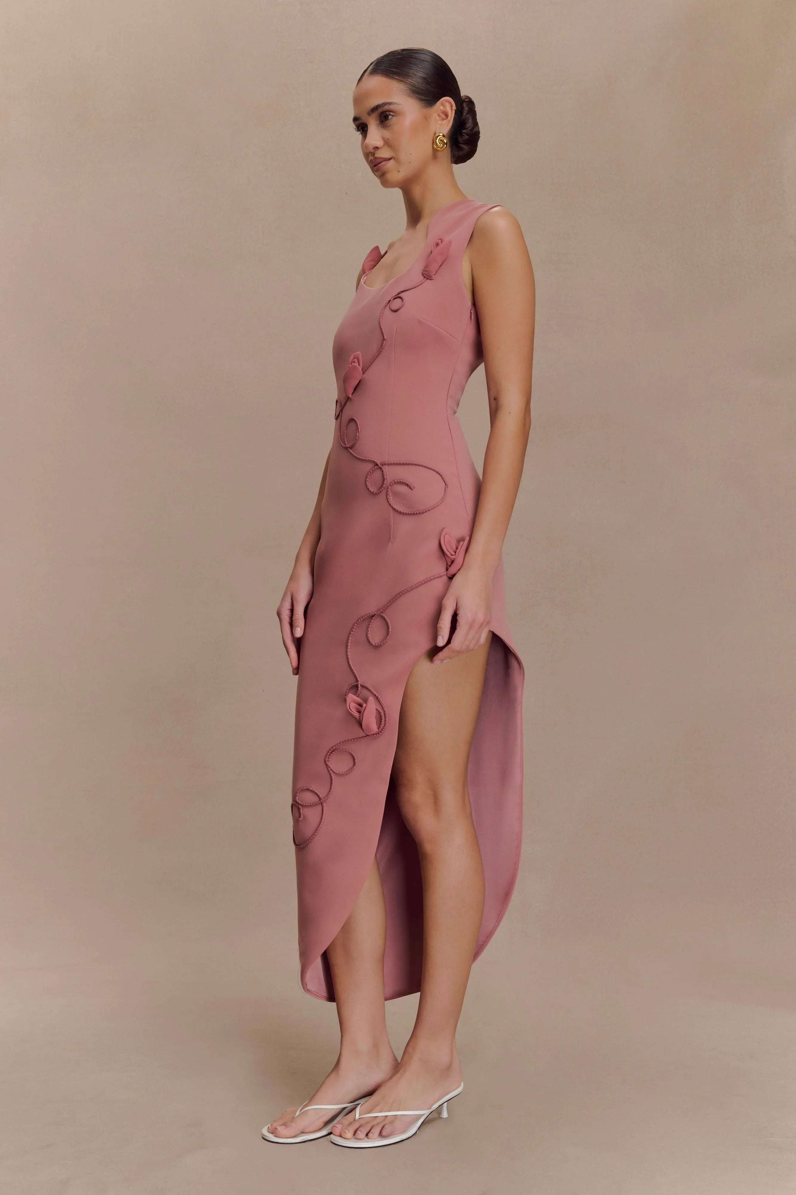 Virginia Suiting Embroidered Midi Dress Burnt Rose