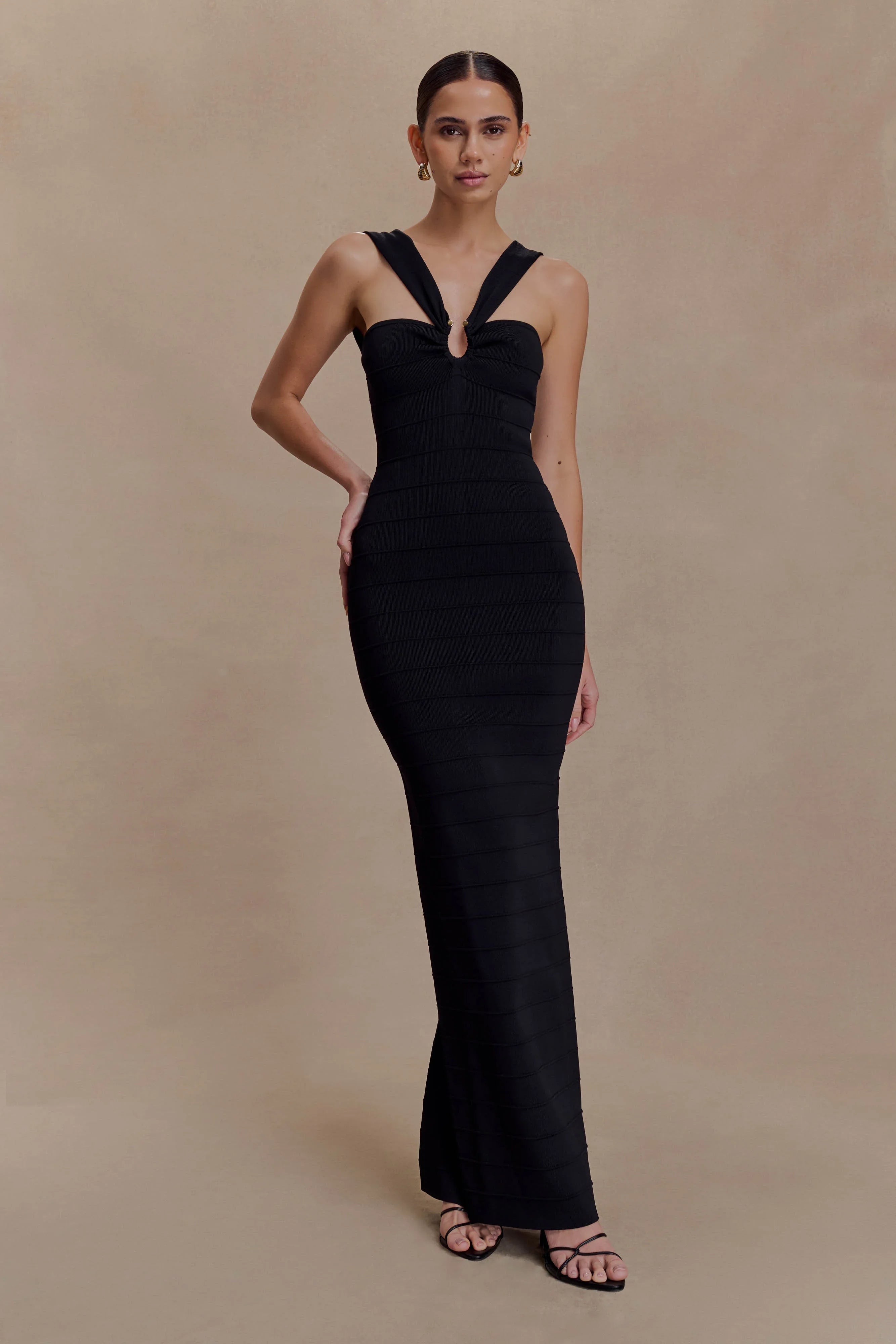 Jaylen Bandage Knit Maxi Dress Black