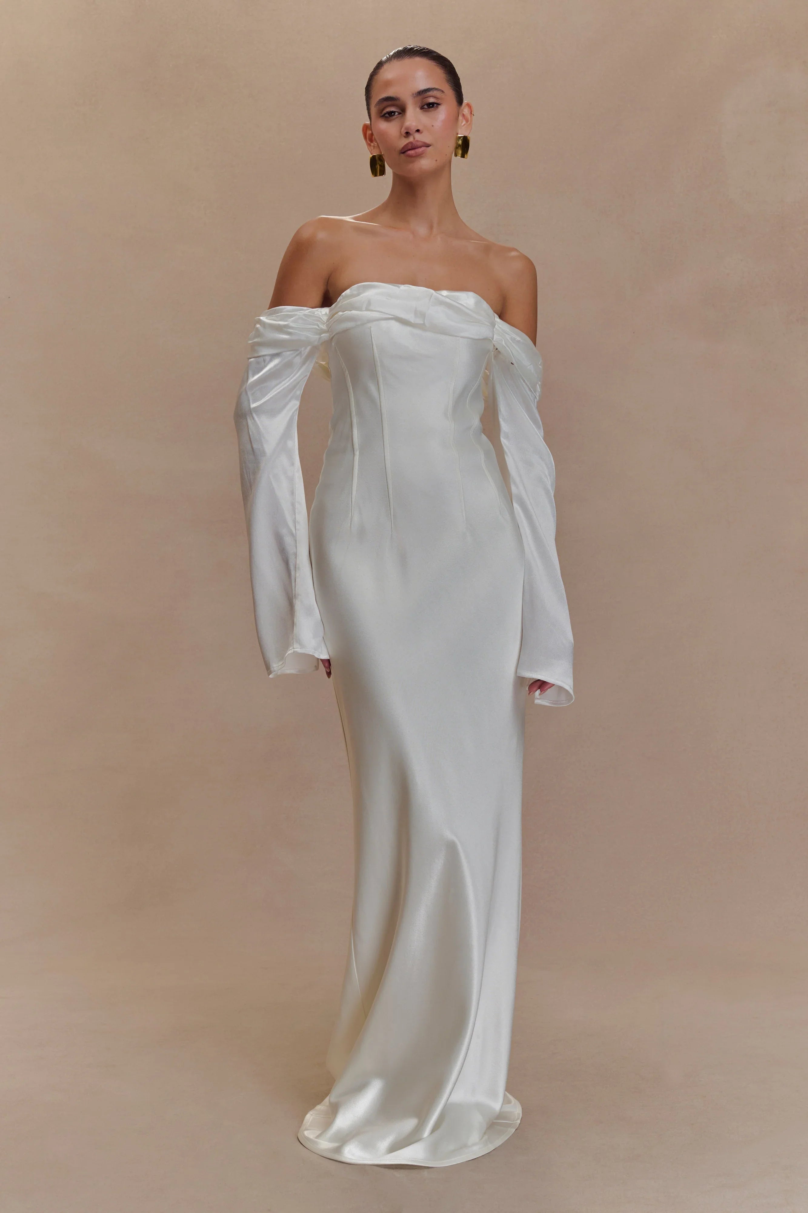 Giselle Off Shoulder Cowl Neck Maxi Dress White