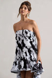 Whistler Monochrome Floral Chiffon Bandeau High Low Ruffled Maxi Dress
