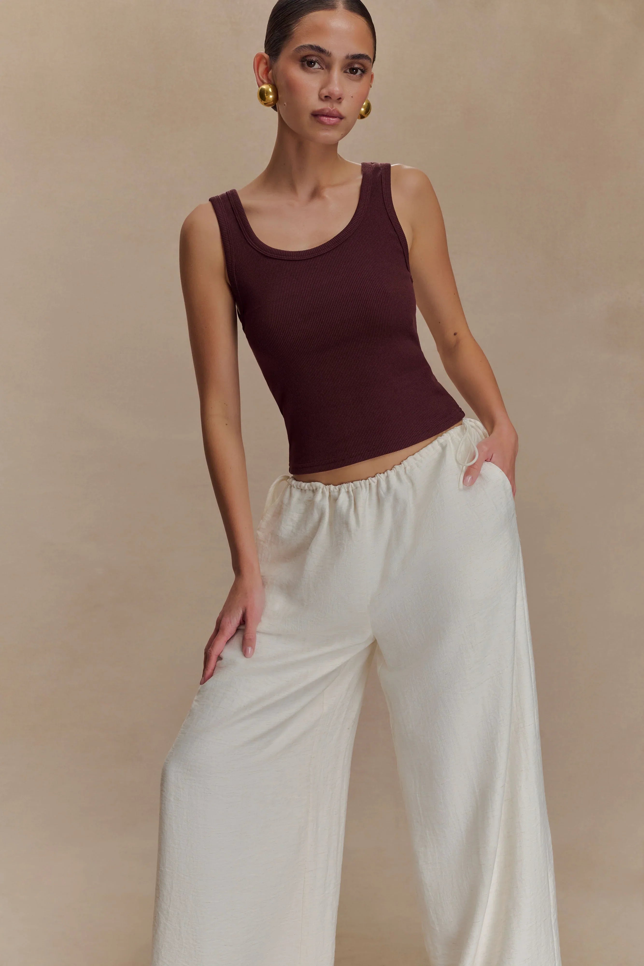 Callum Drawstring Straight Leg Pants White