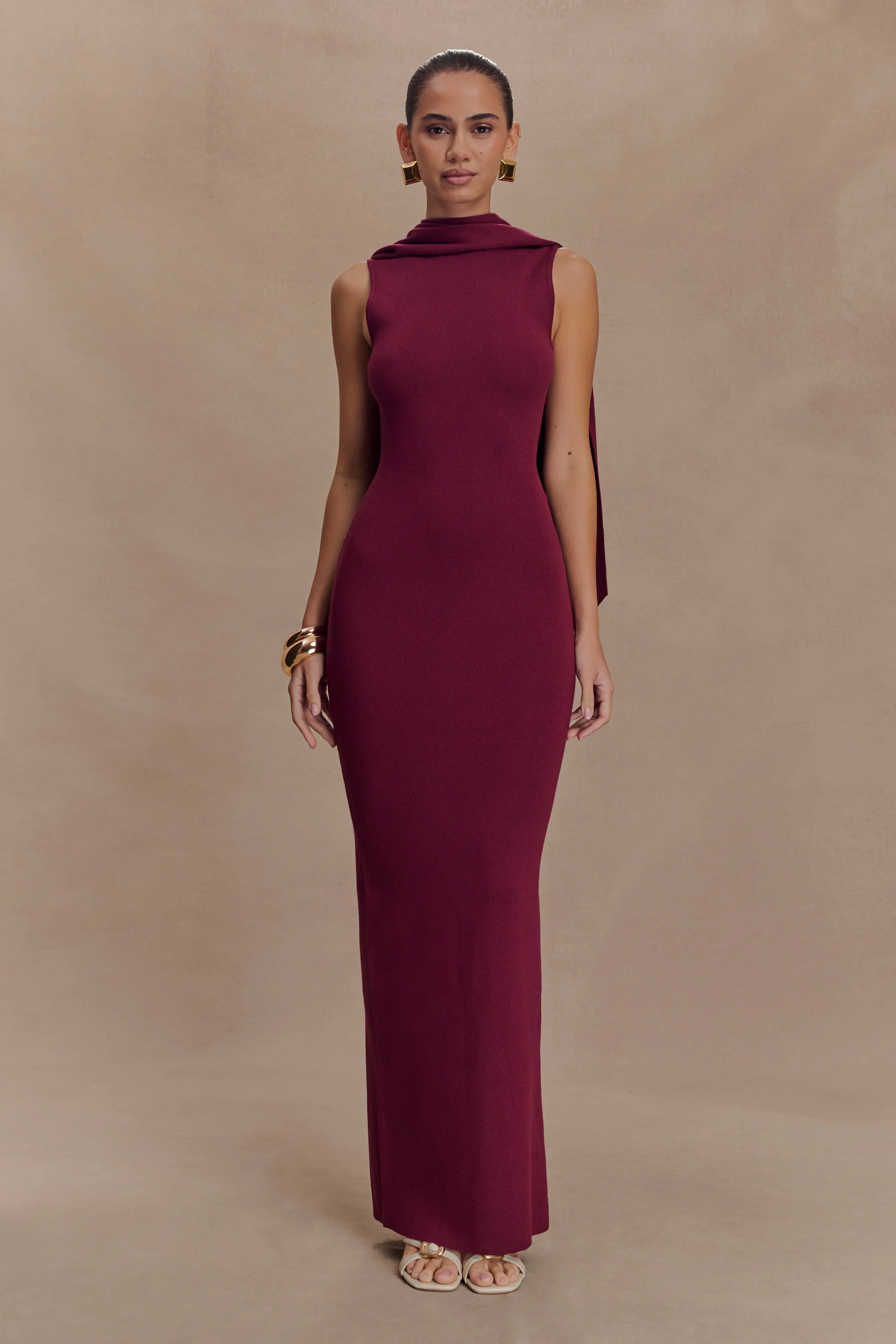Darby Knit Scarf Maxi Dress Merlot
