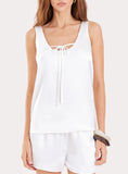 Cream Satin Tie Front Vest Top