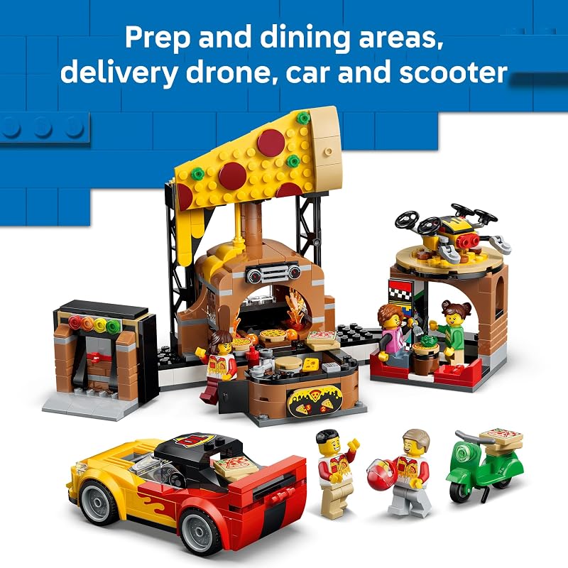 LEGO City Pizza Delivery Experience with Vehicles 60496 Building Toys for Boys Girls Ages 6 Toy Car Playset for Pretend Play 5 Minifigures 494 pieces Gift Idea