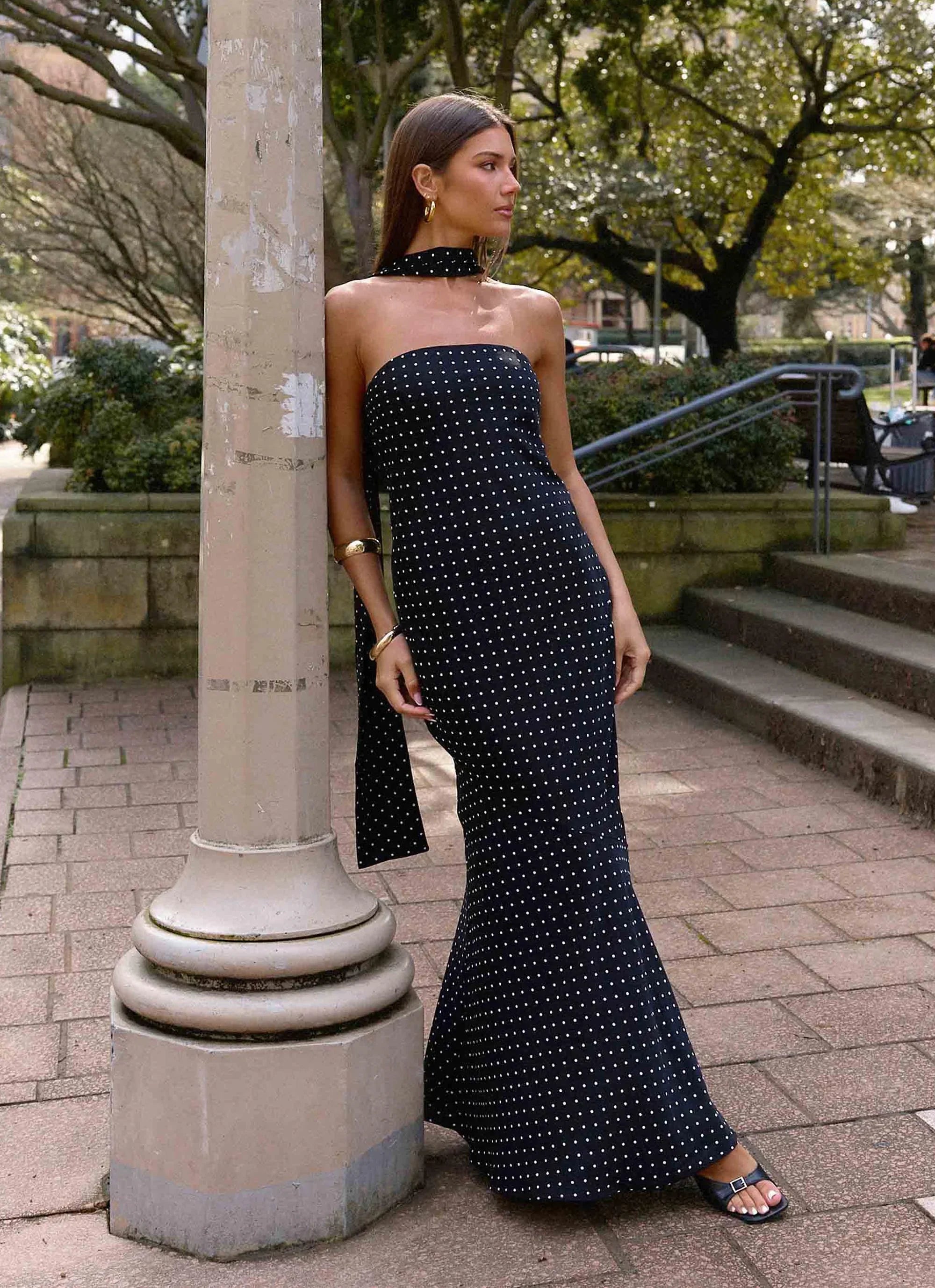 Under The Pagoda Maxi Dress Black Polkadot