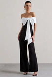 Bower Black Bardot Straight Leg Jumpsuit With Bow