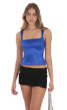 Satin Square Neck Top in Blue