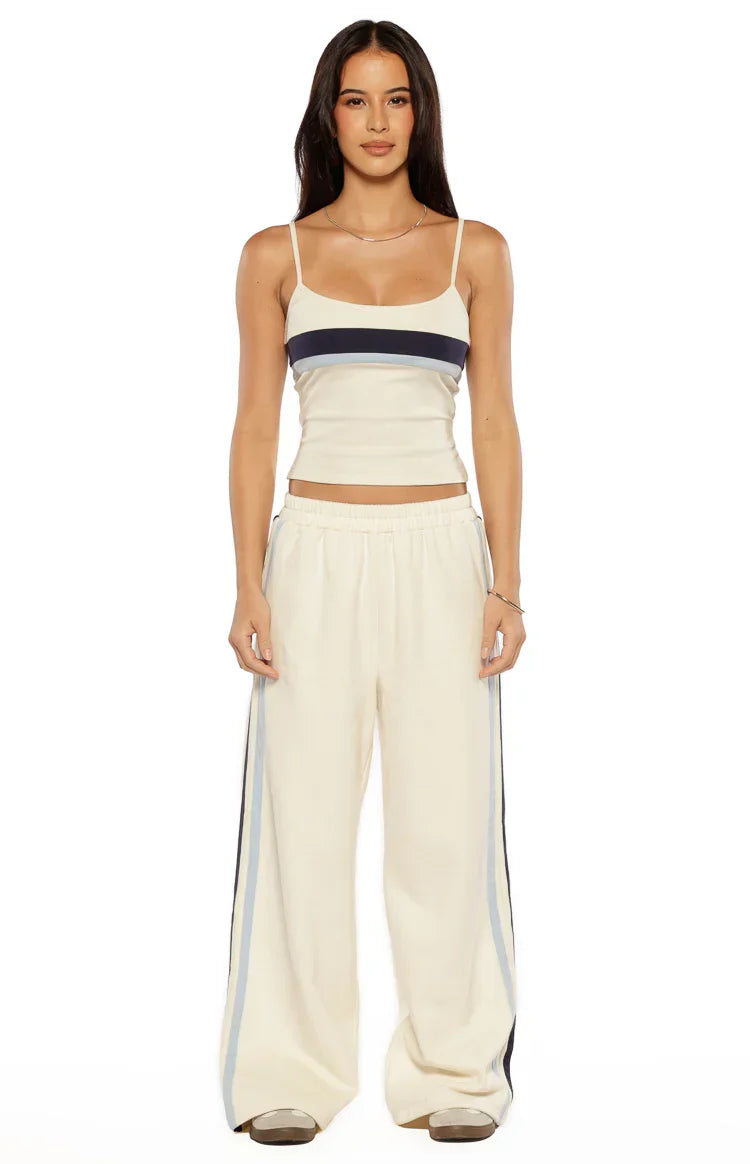 Leya White Contrast Stripe Pants