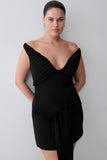 Runa Off Shoulder Mini Dress With Waist Tie Black