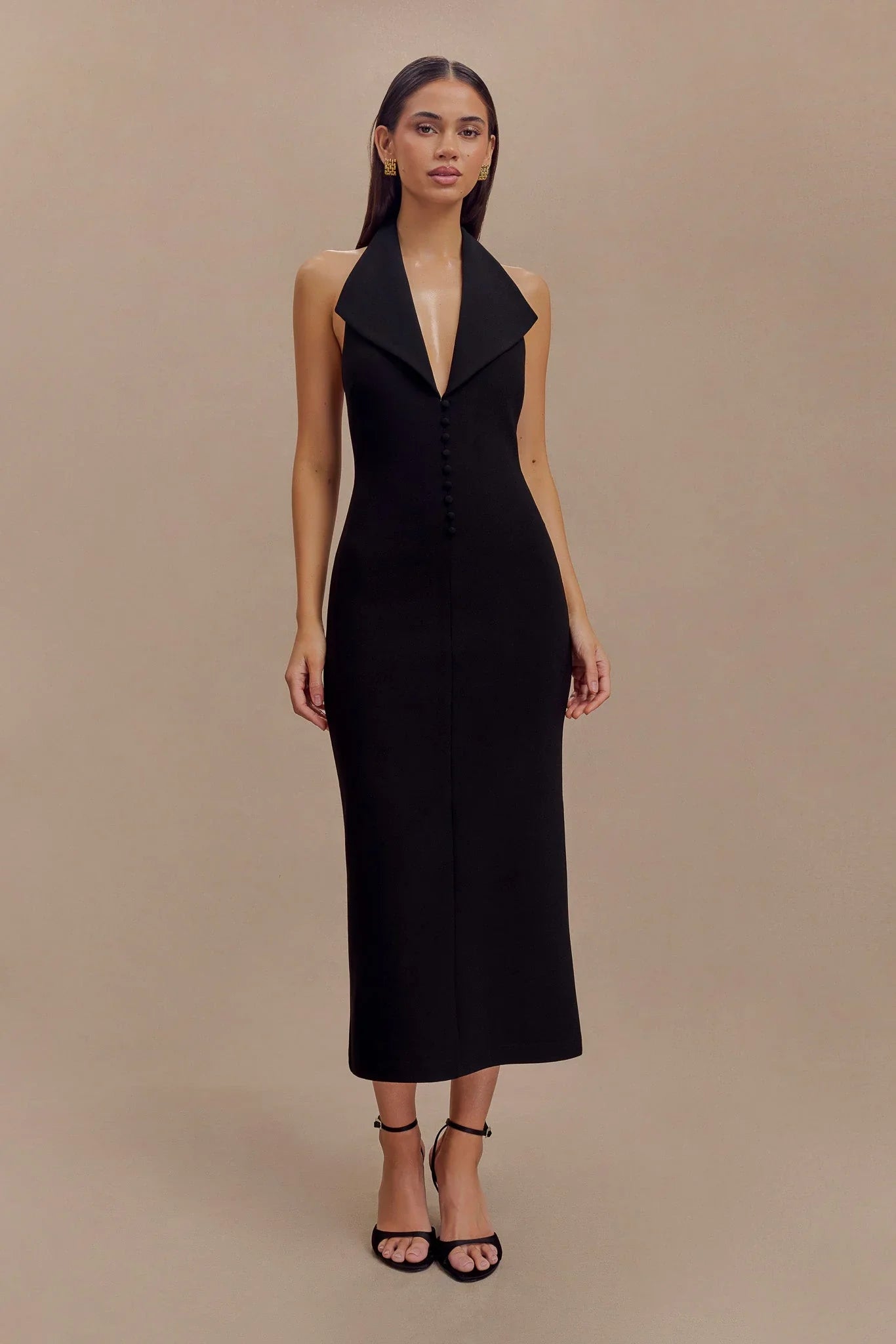 Annita Crepe Halter Midi Dress Black