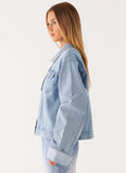 Back Again Oversized Denim Jacket Light Wash Blue
