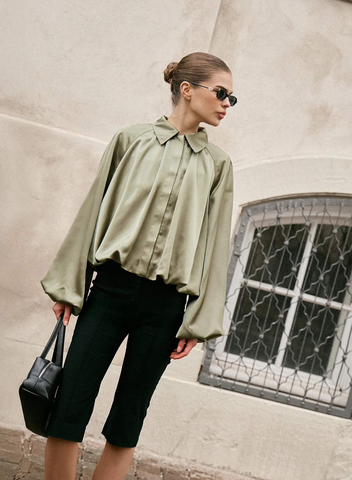 Olive Satin Bomber Jacket