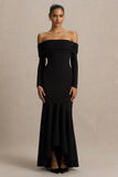 Everlasting Black Bardot Neck Maxi Dress With Pleated Detailing