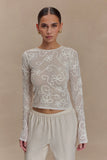 Omari Embroidery Long Sleeve Knit Top Ivory