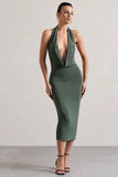 Raleigh Sage Green Cowl Neck Midi Dress