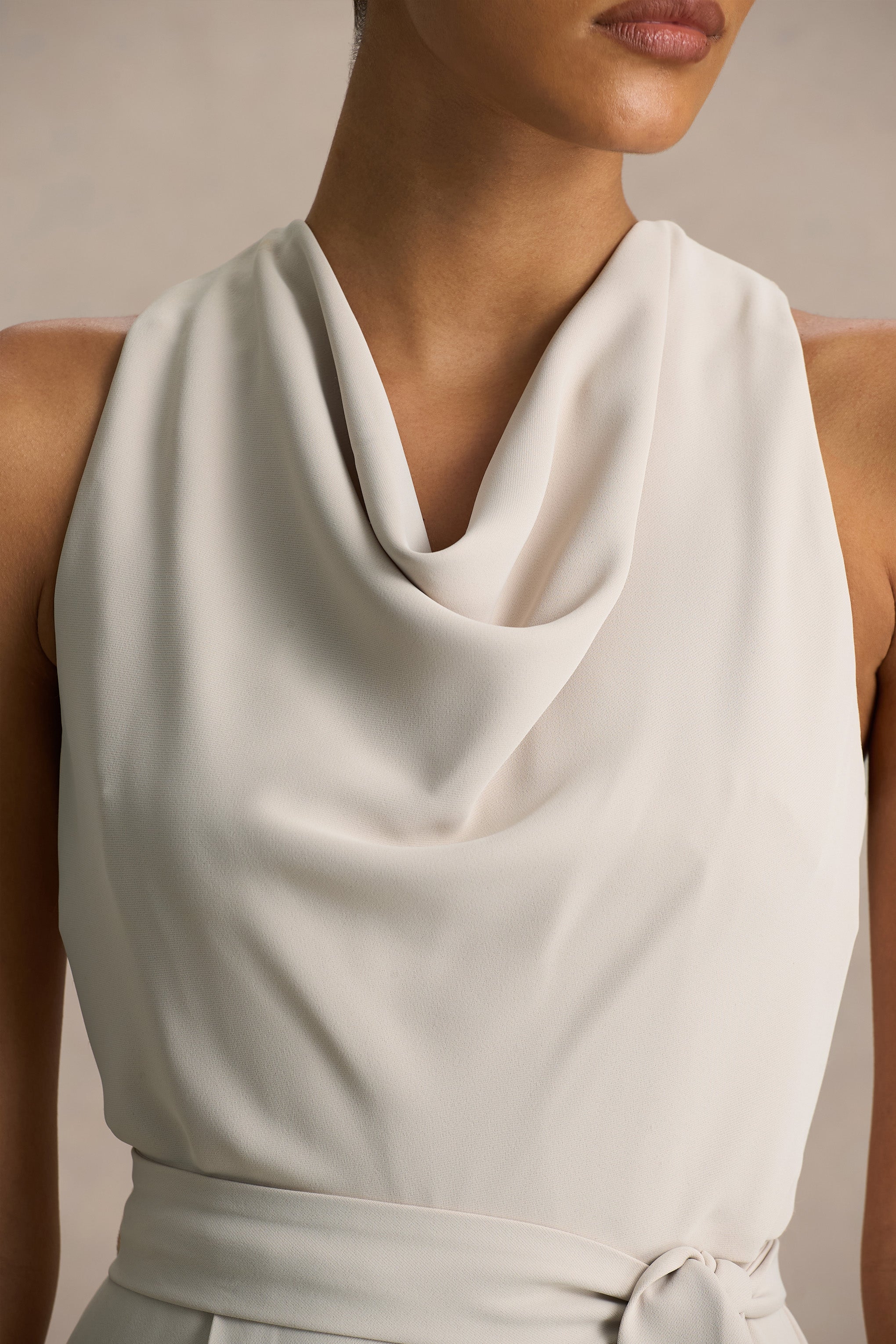 Corina Nude Cowl Neck Jumpsuit With Tie Detail