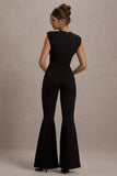 Elyna Black High Neck Draped Flared Leg Jumpsuit