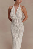 Deeliah Halterneck Crochet Maxi Dress Ivory