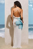 Kali White Print Cowl Neck Open Back Split Maxi Dress