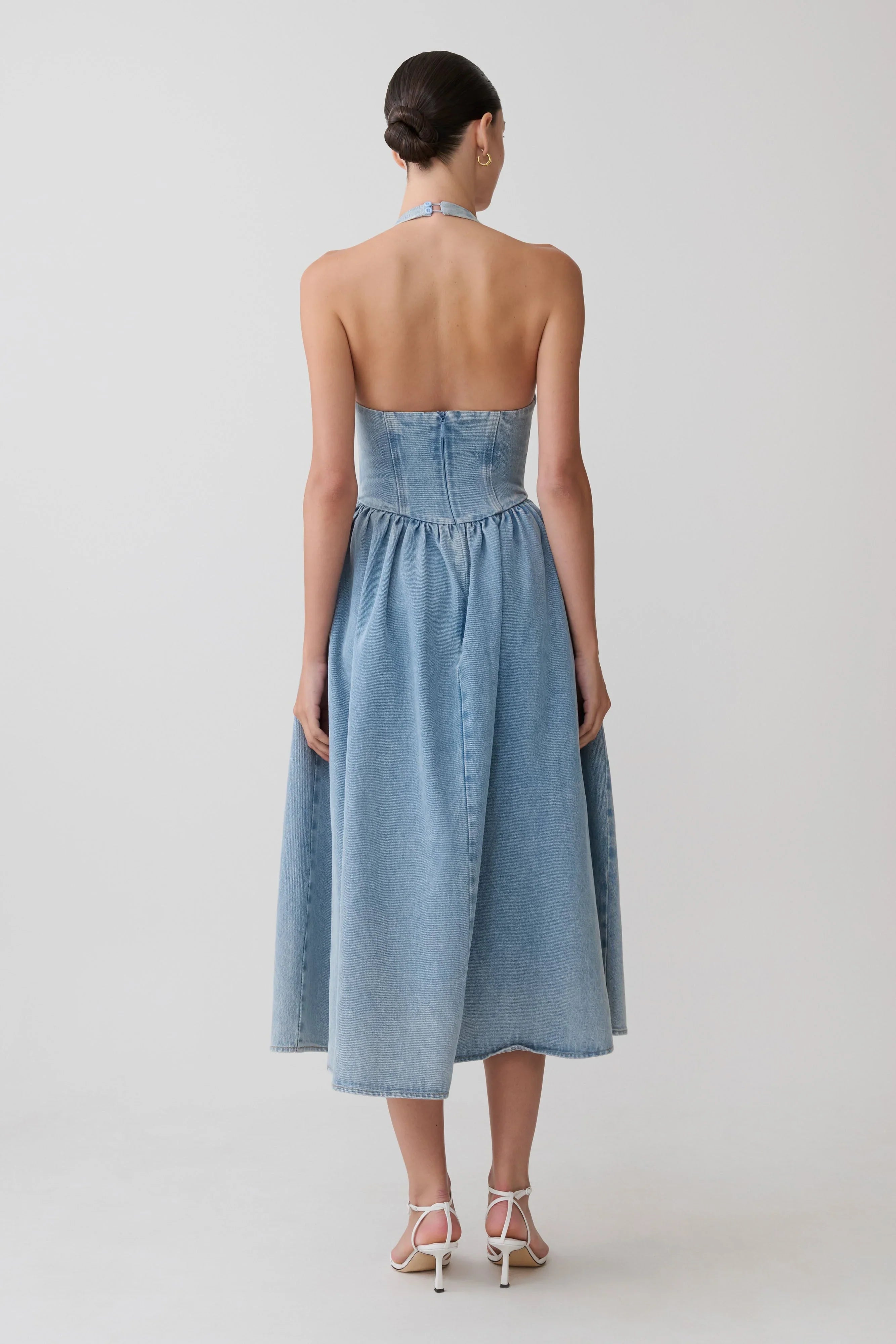 Miller Denim Halter Midi Dress Classic Blue