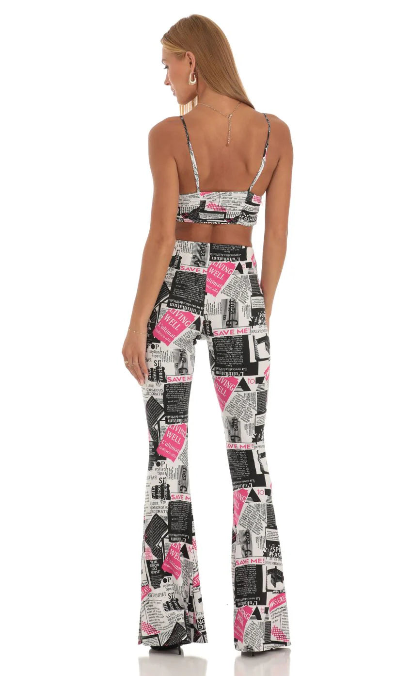 Two Piece Set in Newspapper Print