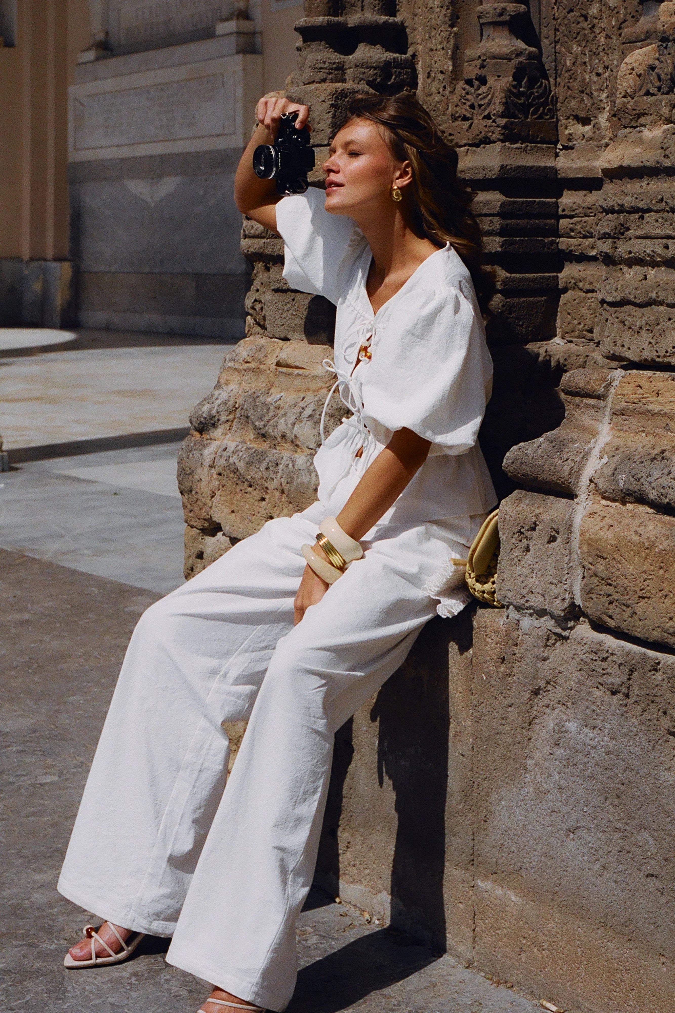 Janayia Cotton Wide Leg Pants White