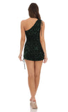 One Shoulder Sequin Dress In Green