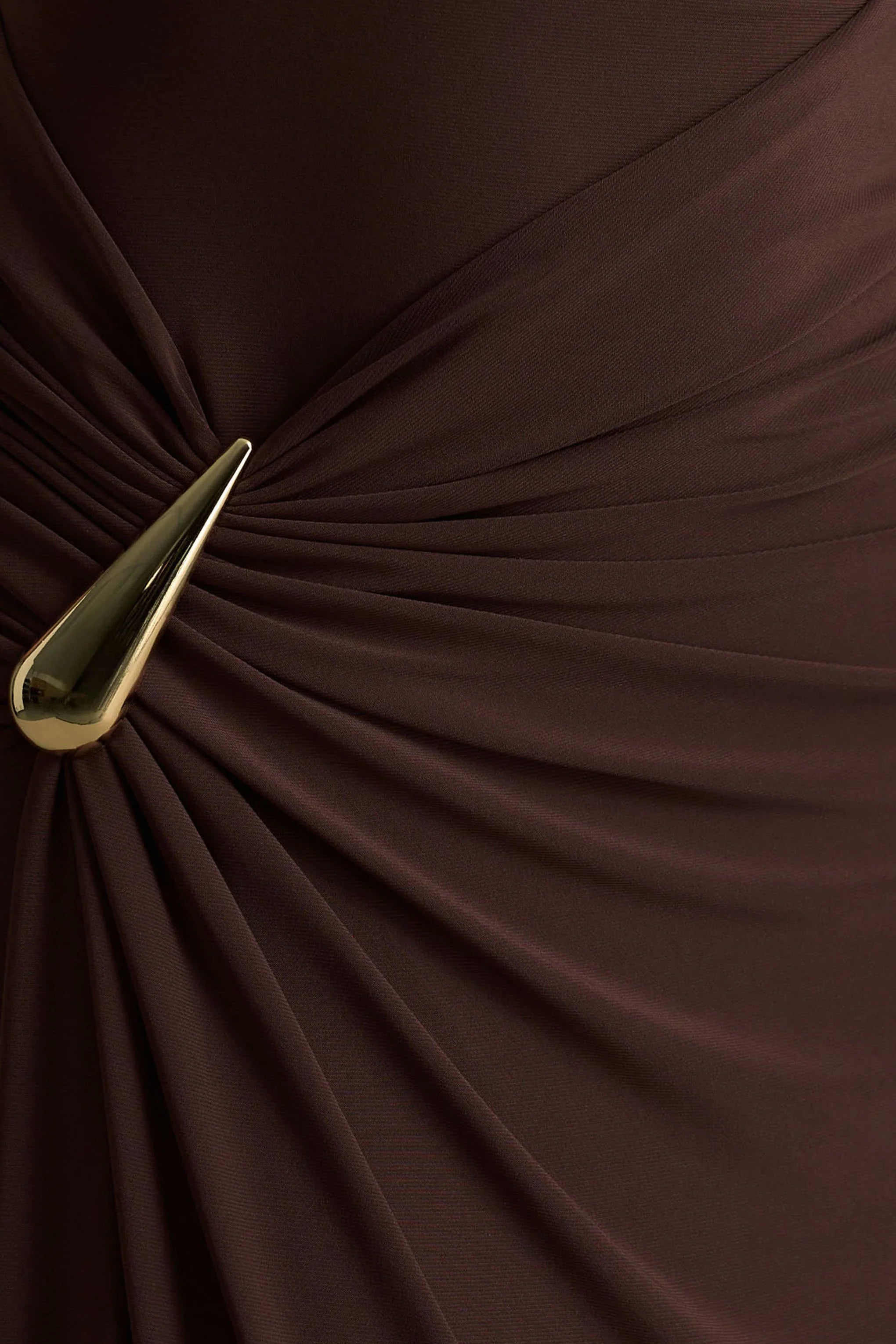 Fiora Brown Wide Neck Maxi Dress With Gathered Detail