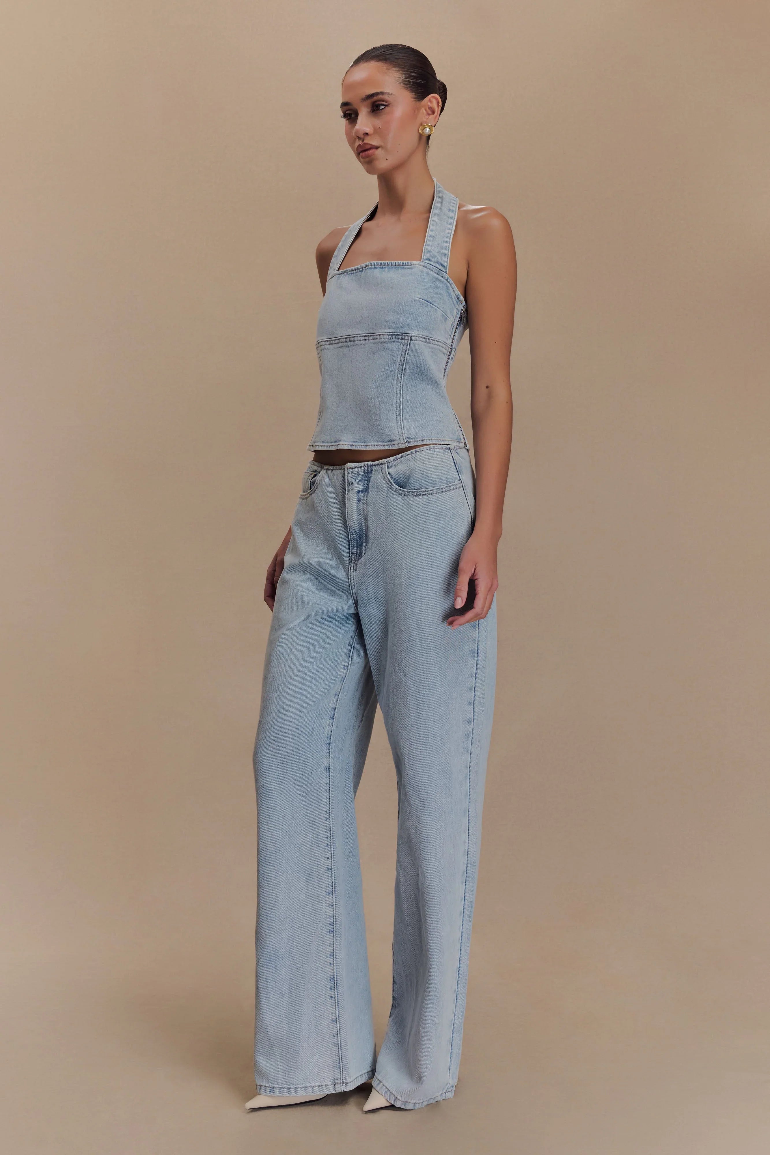 Caitlin Mid Rise Denim Jeans Light Blue